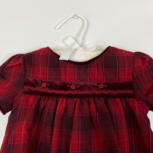 Vintage Little Bitty Holiday Dress Outfit Plaid Velvet Smocked Flowers 6-9 mo - Picture 10 of 15